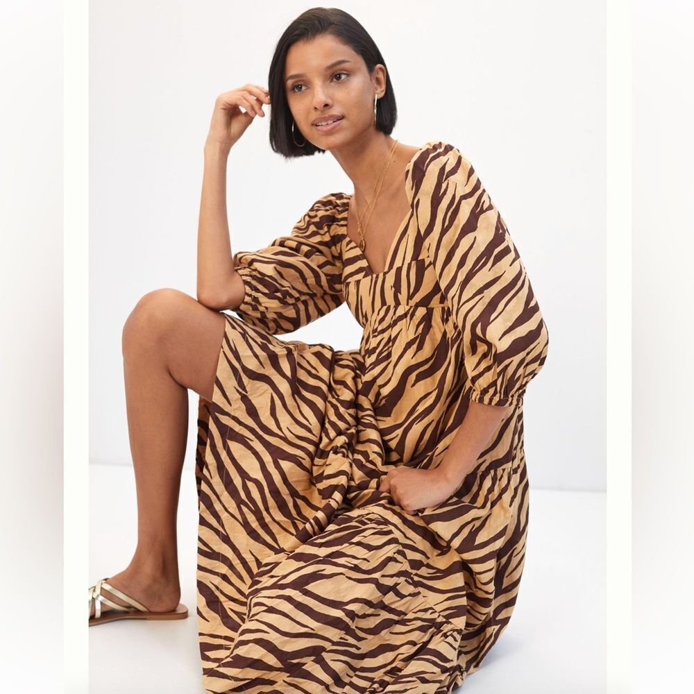 Anthropologie Brown and Tan Zebra Print Dress